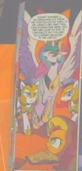 Size: 236x492 | Tagged: safe, derpibooru import, idw, princess celestia, sunset shimmer, pony, spoiler:comic, royal guard