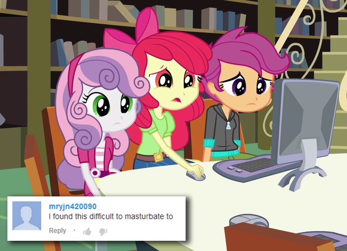 Size: 680x492 | Tagged: suggestive, derpibooru import, edit, edited screencap, screencap, apple bloom, scootaloo, sweetie belle, equestria girls, cutie mark crusaders, implied masturbation, meta, youtube, youtube comments