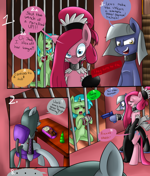 Size: 826x967 | Tagged: artist:reneesdetermination, comic, derpibooru import, eye candy, grimdark, limestone pie, marble pie, oc, pinkamena diane pie, pinkie pie