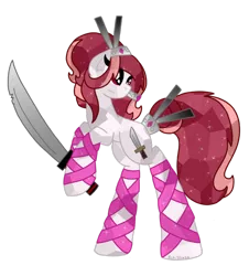 Size: 850x940 | Tagged: artist:kitistraza, crystal pony, derpibooru import, oc, safe, solo, sword, unofficial characters only