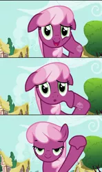 Size: 845x1428 | Tagged: artist:dtkraus, bedroom eyes, cheerilee, comic, derpibooru import, edit, goo pony, looking at you, original species, safe, screencap comic, squishilee, wat