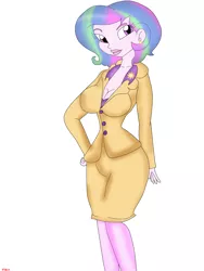 Size: 2448x3264 | Tagged: safe, derpibooru import, princess celestia, equestria girls, alternate hairstyle, breasts, busty princess celestia, cleavage, clothes, cutie mark, cutie mark on clothes, female, humanized, principal celestia, short hair, solo