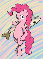 Size: 1280x1772 | Tagged: safe, artist:redcladhero, derpibooru import, pinkie pie, fish, pony, :p, bipedal, looking at you, smiling, solo, tongue out, wide eyes