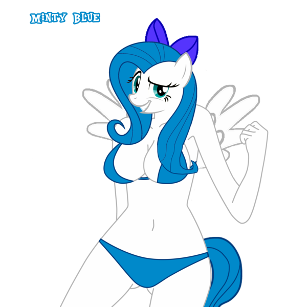 Size: 4864x5200 | Tagged: absurd resolution, anthro, anthro oc, artist:atlantianbrony12, bikini, breasts, clothes, derpibooru import, female, oc, oc:minty blue, simple background, solo, solo female, suggestive, swimsuit, transparent background, unofficial characters only