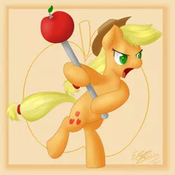 Size: 894x894 | Tagged: safe, artist:icy wings, derpibooru import, applejack, pony, bipedal, blunt honesty, hammer, hat, solo