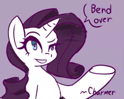 Size: 600x480 | Tagged: artist:acharmingpony, bend over, derpibooru import, dialogue, female, rarity, solo, solo female, suggestive