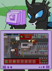 Size: 511x700 | Tagged: changeling, city, coin, derpibooru import, exploitable meme, flash game, infectonator, infectonator 2, meme, obligatory pony, safe, tv meme, video game, zombie