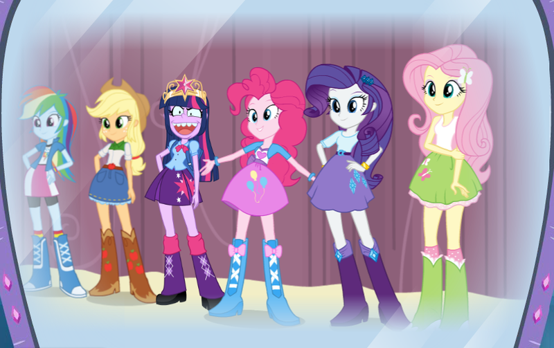 Size: 839x527 | Tagged: safe, artist:curtsibling, derpibooru import, applejack, fluttershy, pinkie pie, rainbow dash, rarity, twilight sparkle, equestria girls, become an equestria girl, mane six