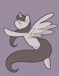 Size: 1487x1925 | Tagged: safe, artist:pixel-prism, derpibooru import, octavia melody, alicorn, pony, alicornified, bedroom eyes, everyone is an alicorn, flying, looking back, octacorn, race swap, simple background, solo, spread wings, underhoof