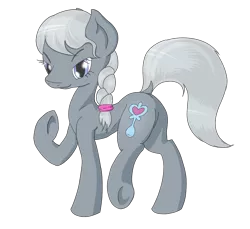 Size: 1200x1100 | Tagged: safe, artist:fantasyglow, derpibooru import, silver spoon, earth pony, pony, braid, dock, female, looking at you, looking back, looking back at you, mare, older, older silver spoon, simple background, smiling, smiling at you, solo, transparent background, walking