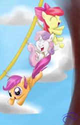 Size: 2361x3687 | Tagged: apple bloom, artist:poisonicpen, cutie mark crusaders, cutie mark crusading, derpibooru import, safe, scootaloo, sweetie belle, zip line