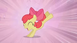 Size: 1280x720 | Tagged: safe, derpibooru import, screencap, apple bloom, scootaloo, sweetie belle, earth pony, pony, the show stoppers, adorabloom, bucking, cute, eyes closed, female, filly, happy, solo focus