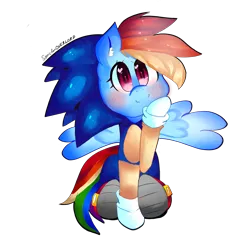 Size: 4000x4000 | Tagged: safe, artist:sonikku-star, derpibooru import, rainbow dash, absurd resolution, blushing, cosplay, crossover, simple background, solo, sonic the hedgehog, sonic the hedgehog (series), transparent background