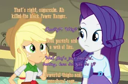 Size: 1280x839 | Tagged: safe, derpibooru import, applejack, rarity, equestria girls, cards against equestria girls, crossover, image macro, power rangers, purple text