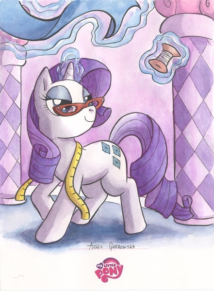 Size: 639x869 | Tagged: artist:agnesgarbowska, cover, derpibooru import, glasses, magic, measuring tape, rarity, rarity's glasses, safe, solo, thread