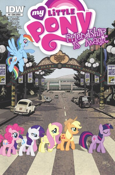 Size: 1000x1518 | Tagged: abbey road, album cover, applejack, cover, derpibooru import, fluttershy, gaslamp quarter, idw, mane six, pinkie pie, rainbow dash, rarity, safe, san diego, san diego comic con, the beatles, twilight sparkle