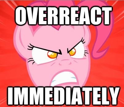 Size: 403x347 | Tagged: safe, derpibooru import, edit, edited screencap, screencap, pinkie pie, earth pony, pony, female, image macro, mare, overreacting, solo