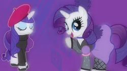 Size: 1024x576 | Tagged: beatnik, beatnik rarity, beret, clothes, derpibooru import, hat, rarity, safe, saloon dress, wallpaper