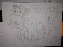 Size: 1024x768 | Tagged: artist:andypriceart, baltimore orioles, baseball, bubblegum, cheerilee, clothes, costume, derpibooru import, mlb, princess celestia, safe, seattle mariners, traditional art