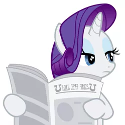 Size: 893x895 | Tagged: derpibooru import, implied facehoof, implied facepalm, newspaper, rarity, reading, safe, simple background, solo, vector, white background