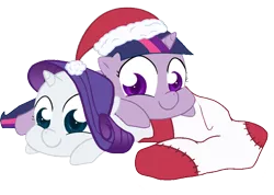 Size: 844x600 | Tagged: artist:egophiliac, derpibooru import, edit, filly, hat, pony pile, rarity, recolor, safe, sock, sock filly, twilight sparkle