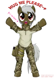 Size: 3000x4300 | Tagged: safe, artist:orang111, derpibooru import, oc, unofficial characters only, earth pony, pony, bipedal, cute, free hugs, hug, korean, military uniform, solo, us army