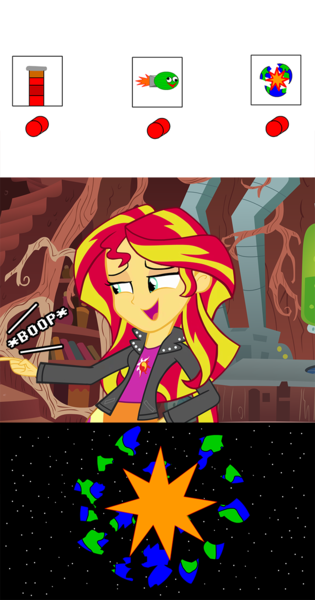Size: 683x1301 | Tagged: safe, derpibooru import, sunset shimmer, equestria girls, boop, comic, earth shattering kaboom, stupidity, the demented cartoon movie