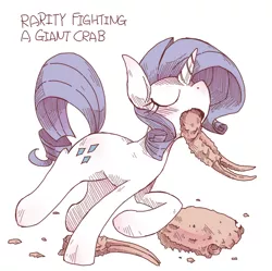 Size: 1000x997 | Tagged: safe, artist:kolshica, derpibooru import, rarity, crab, pony, unicorn, dead, eating, female, mare, ponies eating meat, ponies eating seafood, rarity fighting a giant crab, tumblr