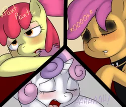 Size: 576x494 | Tagged: suggestive, artist:kloudmutt, derpibooru import, apple bloom, scootaloo, sweetie belle, earth pony, pegasus, pony, unicorn, ahegao, blushing, bust, cutie mark crusaders, eyes closed, female, females only, filly, implied sex, makeup, moaning, panting, trio