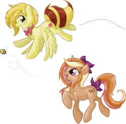 Size: 3188x3125 | Tagged: artist:allocen, bee, bow, derpibooru import, flying, oc, safe, unofficial characters only