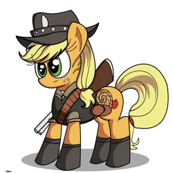 Size: 900x900 | Tagged: applejack, artist:daniel-sg, cosplay, derpibooru import, gun, red dead redemption, safe, scar, simple background, solo