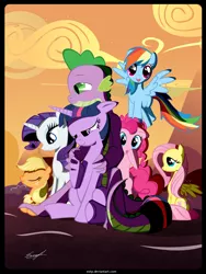 Size: 2700x3600 | Tagged: safe, artist:eztp, derpibooru import, applejack, fluttershy, pinkie pie, rainbow dash, rarity, spike, twilight sparkle, female, male, mane seven, mane six, shipping, straight, twispike