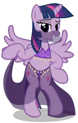 Size: 1092x1732 | Tagged: suggestive, artist:mlp-scribbles, derpibooru import, twilight sparkle, twilight sparkle (alicorn), alicorn, pony, bedroom eyes, belly dancer, bipedal, bra, bra on pony, clothes, female, mare, midriff, panties, see-through, show accurate, solo, solo female, standing, thong, underwear, veil