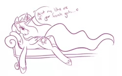 Size: 1088x677 | Tagged: artist needed, safe, derpibooru import, princess celestia, alicorn, pony, draw me like one of your french girls, drawfag, fainting couch, female, mare, monochrome, solo