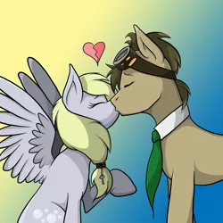 Size: 1024x1024 | Tagged: safe, artist:augustraes, artist:harold-genhi, derpibooru import, derpy hooves, doctor whooves, time turner, pegasus, pony, doctorderpy, female, kissing, male, mare, shipping, straight