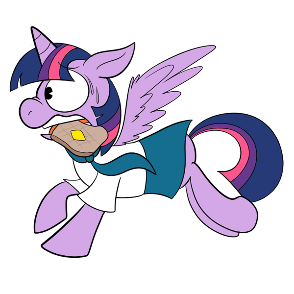 Size: 700x700 | Tagged: safe, artist:karpet-shark, derpibooru import, twilight sparkle, twilight sparkle (alicorn), alicorn, pony, twily-daily, clothes, female, mare, school uniform, schoolgirl, schoolgirl toast, skirt, solo, toast, wingaling pegacorn