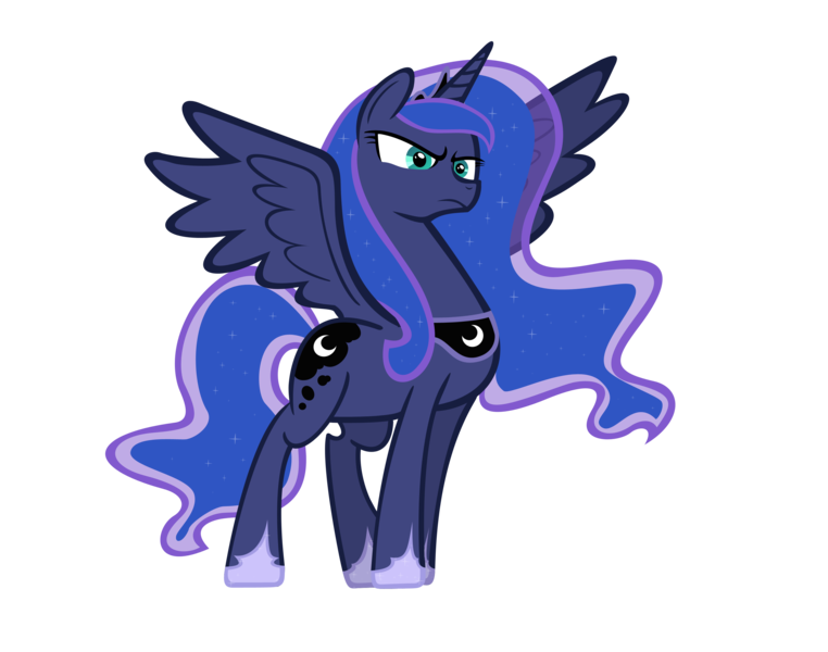 Size: 3200x2519 | Tagged: artist:9x18, derpibooru import, frown, glare, princess luna, safe, season 4, simple background, solo, spread wings, stern, transparent background, vector