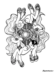 Size: 2239x2962 | Tagged: artist:selenophile, female, incest, lesbian, monochrome, princess celestia, princess luna, princest, shipping, suggestive