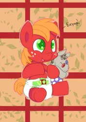 Size: 883x1248 | Tagged: safe, artist:artiecanvas, derpibooru import, big macintosh, smarty pants, pony, artiecanvas is trying to murder us, baby, baby macintosh, baby pony, colt, cute, cutie mark diapers, diaper, foal, macabetes, poofy diaper