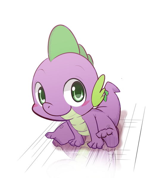 Size: 800x903 | Tagged: safe, artist:kmart0614, derpibooru import, spike, dragon, baby, baby dragon, baby spike, blushing, cute, floor, green eyes, looking at you, male, reflection, simple background, sitting, solo, spikabetes, white background