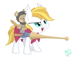 Size: 2000x1600 | Tagged: safe, artist:equestria-prevails, derpibooru import, oc, oc:florence, unofficial characters only, bat pony, pony, cape, clothes, cute, filly, joust, lance, simple background, solo, sword, teddy bear, transparent background