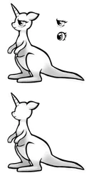 Size: 800x1600 | Tagged: artist:livesmutanon, derpibooru import, forced meme, kangaroo, kangaroonicorn, meme, monochrome, safe, solo, species swap, template