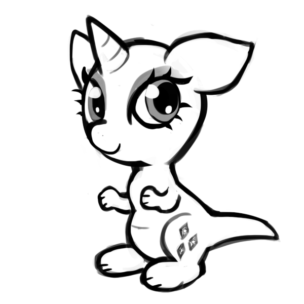 Size: 600x600 | Tagged: artist:livesmutanon, derpibooru import, forced meme, kangaroo, kangaroonicorn, meme, monochrome, rarity, safe, solo, species swap