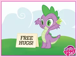 Size: 850x628 | Tagged: derpibooru import, free hugs, hug, logo, my little pony logo, official, safe, solo, spike, stock vector