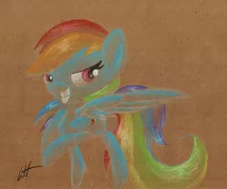 Size: 984x820 | Tagged: safe, artist:getchanoodlewet, derpibooru import, rainbow dash, grin, solo, traditional art