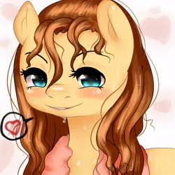 Size: 600x600 | Tagged: safe, artist:ming3, derpibooru import, oc, oc:cream heart, unofficial characters only, earth pony, pony, bedroom eyes, blushing, heart, solo, sweat, towel, wet, wet mane