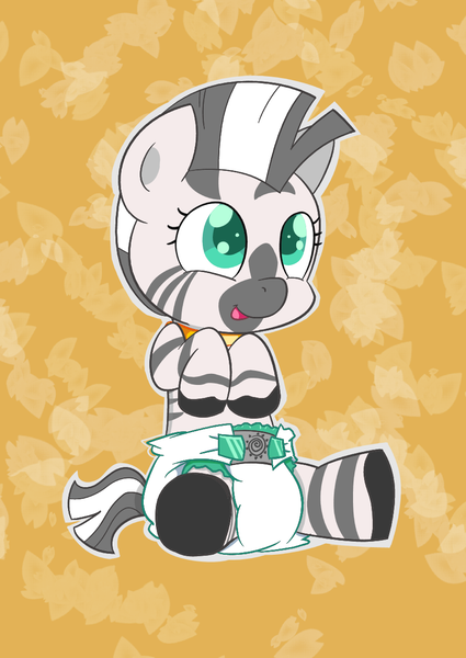 Size: 883x1248 | Tagged: artiecanvas is trying to murder us, artist:artiecanvas, baby, baby pony, baby zebra, cute, cutie mark diapers, derpibooru import, diaper, foal, poofy diaper, safe, solo, zebra, zecora, zecorable