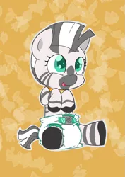 Size: 883x1248 | Tagged: artiecanvas is trying to murder us, artist:artiecanvas, baby, baby pony, baby zebra, cute, cutie mark diapers, derpibooru import, diaper, foal, poofy diaper, safe, solo, zebra, zecora, zecorable