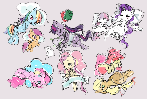 Size: 500x336 | Tagged: angel bunny, apple bloom, applejack, derpibooru import, fluttershy, mane seven, mane six, opalescence, parody, pillow, pinkie pie, rainbow dash, rarity, reference, safe, sleeping, spike, sweetie belle, tantei opera milky holmes, twilight sparkle