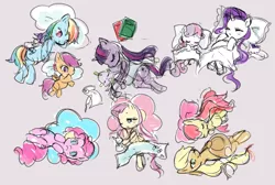 Size: 500x336 | Tagged: angel bunny, apple bloom, applejack, derpibooru import, fluttershy, mane seven, mane six, opalescence, parody, pillow, pinkie pie, rainbow dash, rarity, reference, safe, sleeping, spike, sweetie belle, tantei opera milky holmes, twilight sparkle